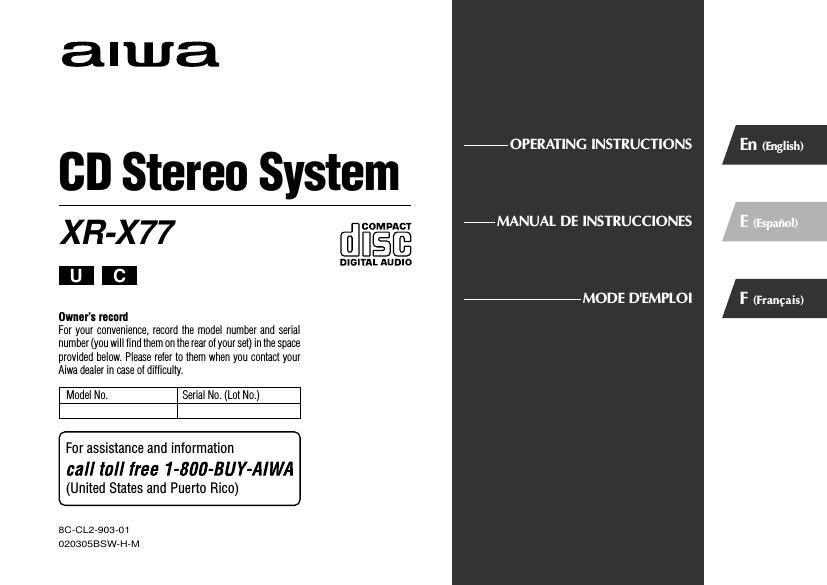 Aiwa XR X77 Owners Manual