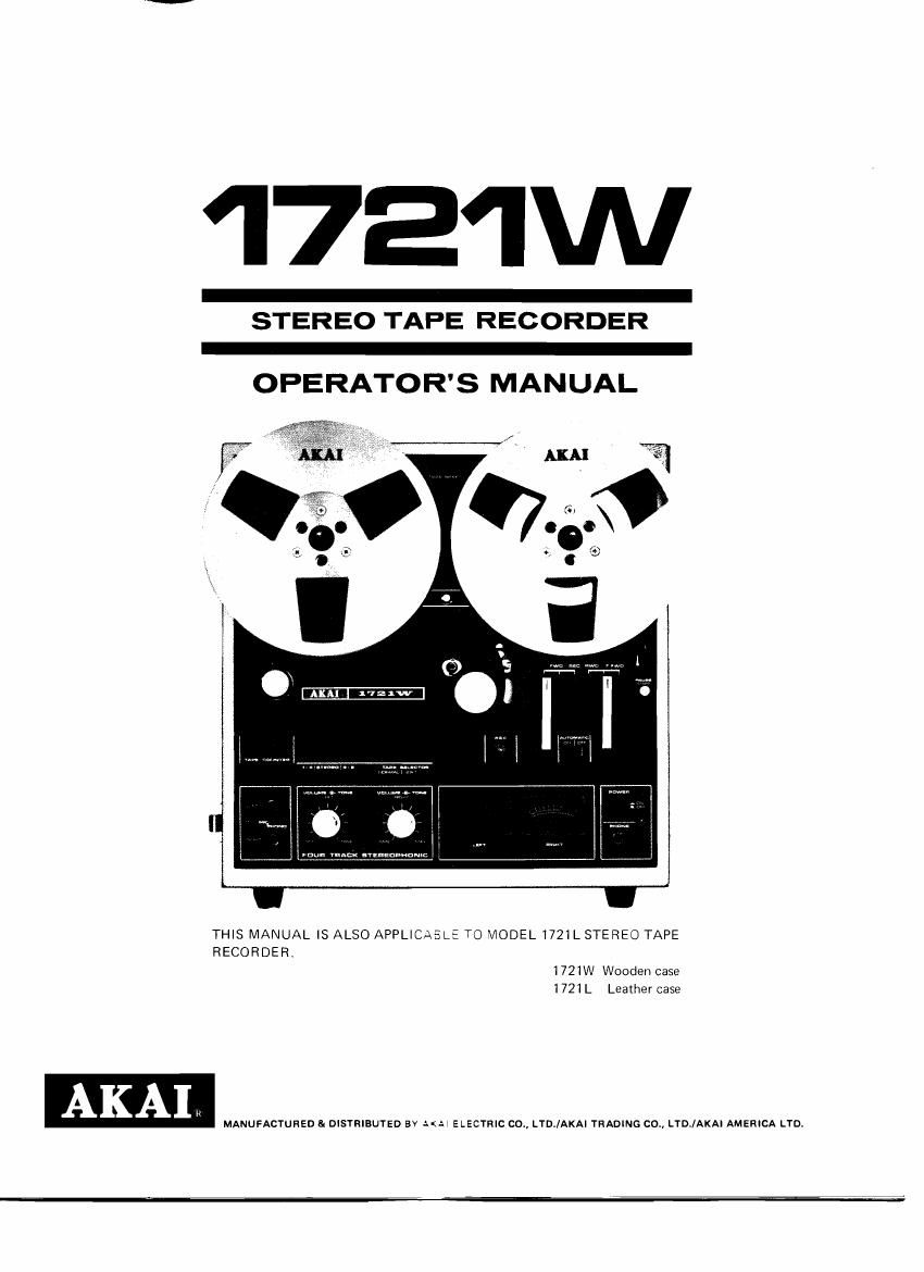 Akai 1721 W Owners Manual