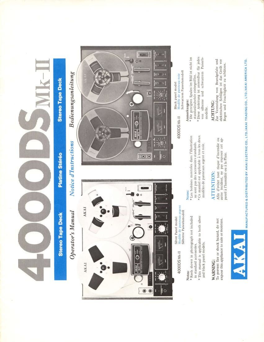 Akai 4000 DS Mk2 Owners Manual