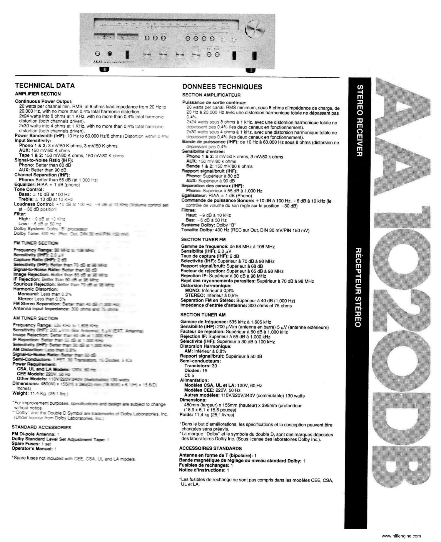 Akai AA 1020 DB Specifications