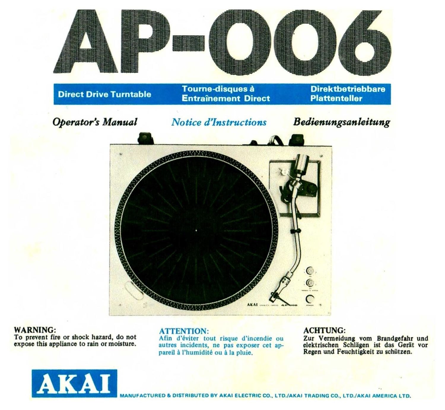 Akai AP 006 Owners Manual