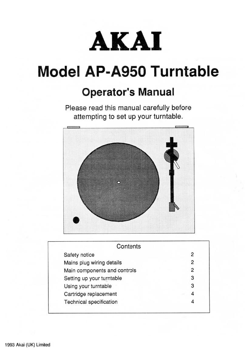 Akai AP A950 Owners Manual