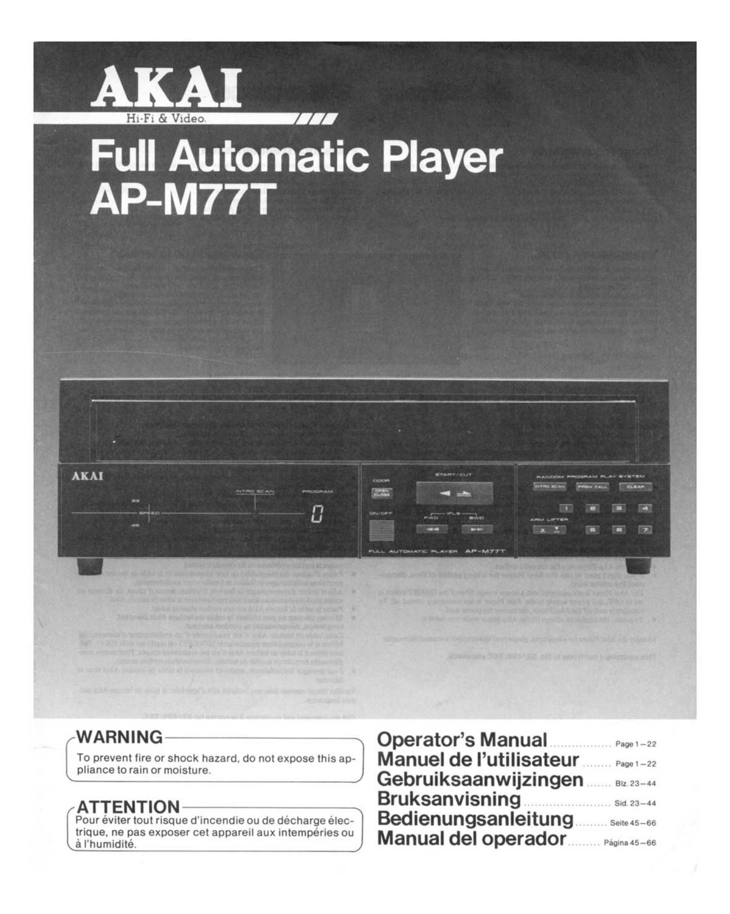 Akai AP M77 T Owners Manual