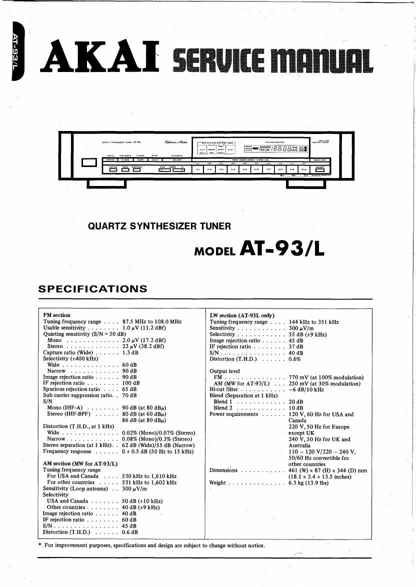 Akai AT 93 AT 93 L Service Manual