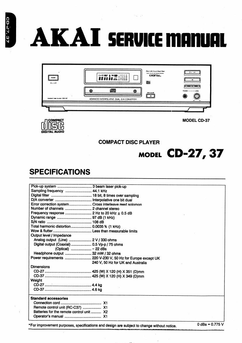 Akai CD 27 Service Manual