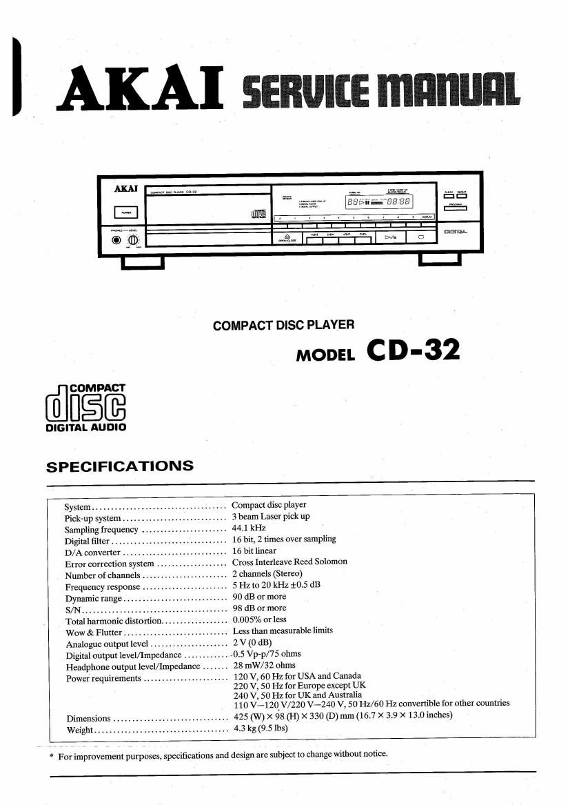 Akai CD 32 Service Manual