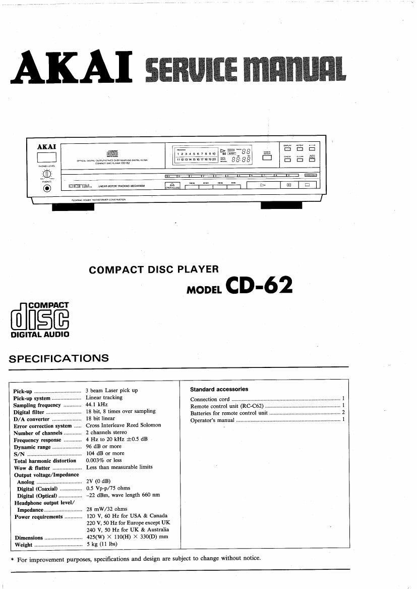 Akai CD 62 Service Manual