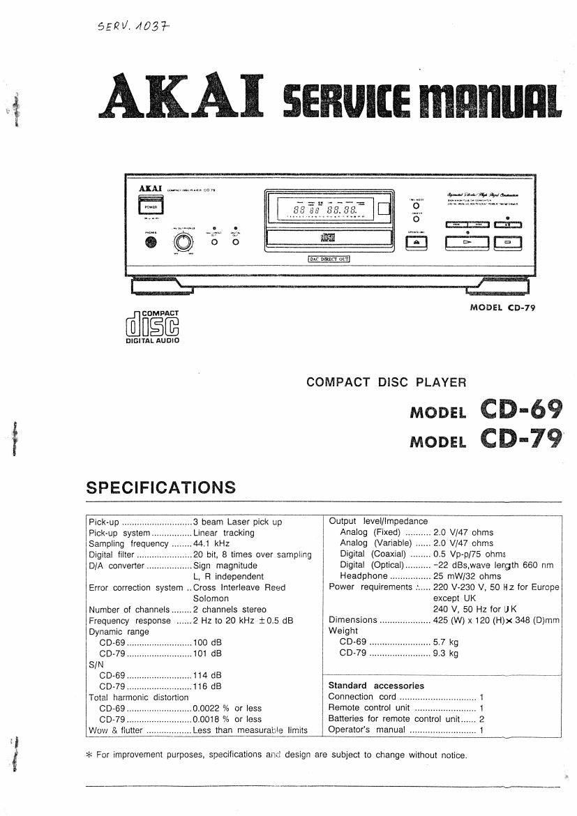 Akai CD 69 Service Manual