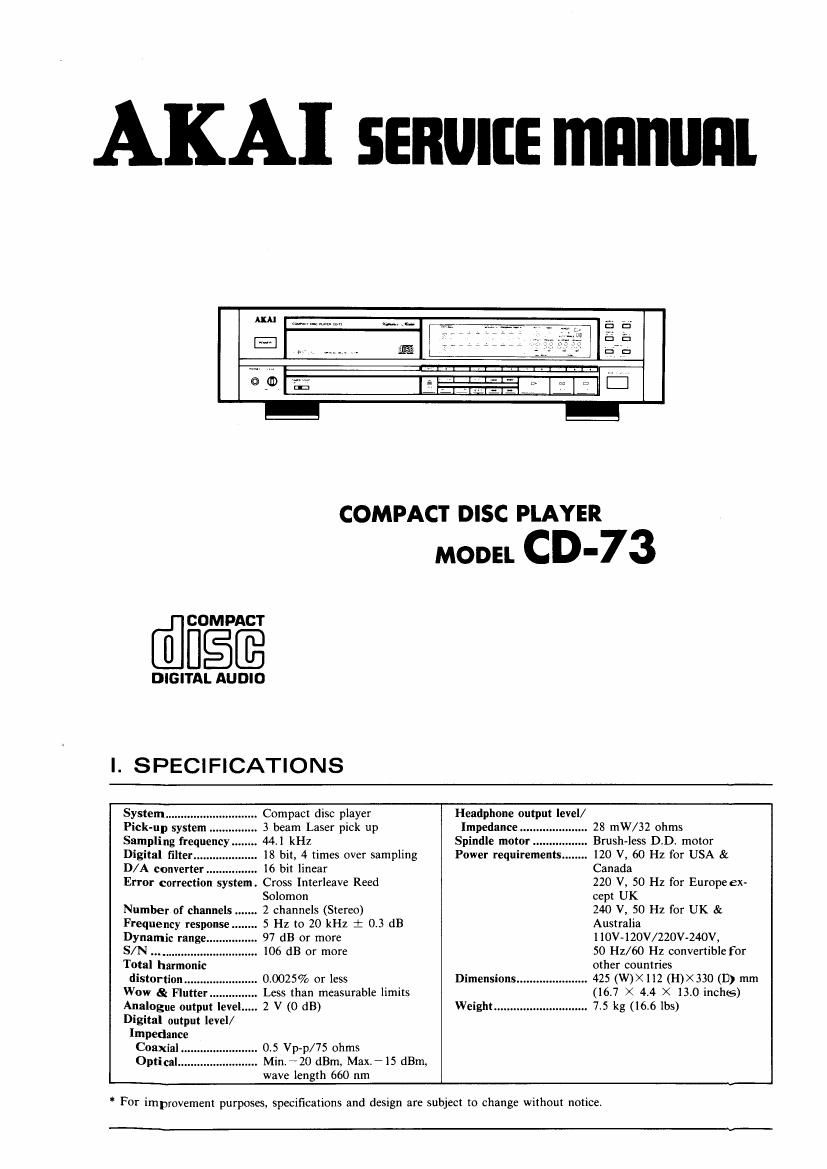 Akai CD 73 Service Manual