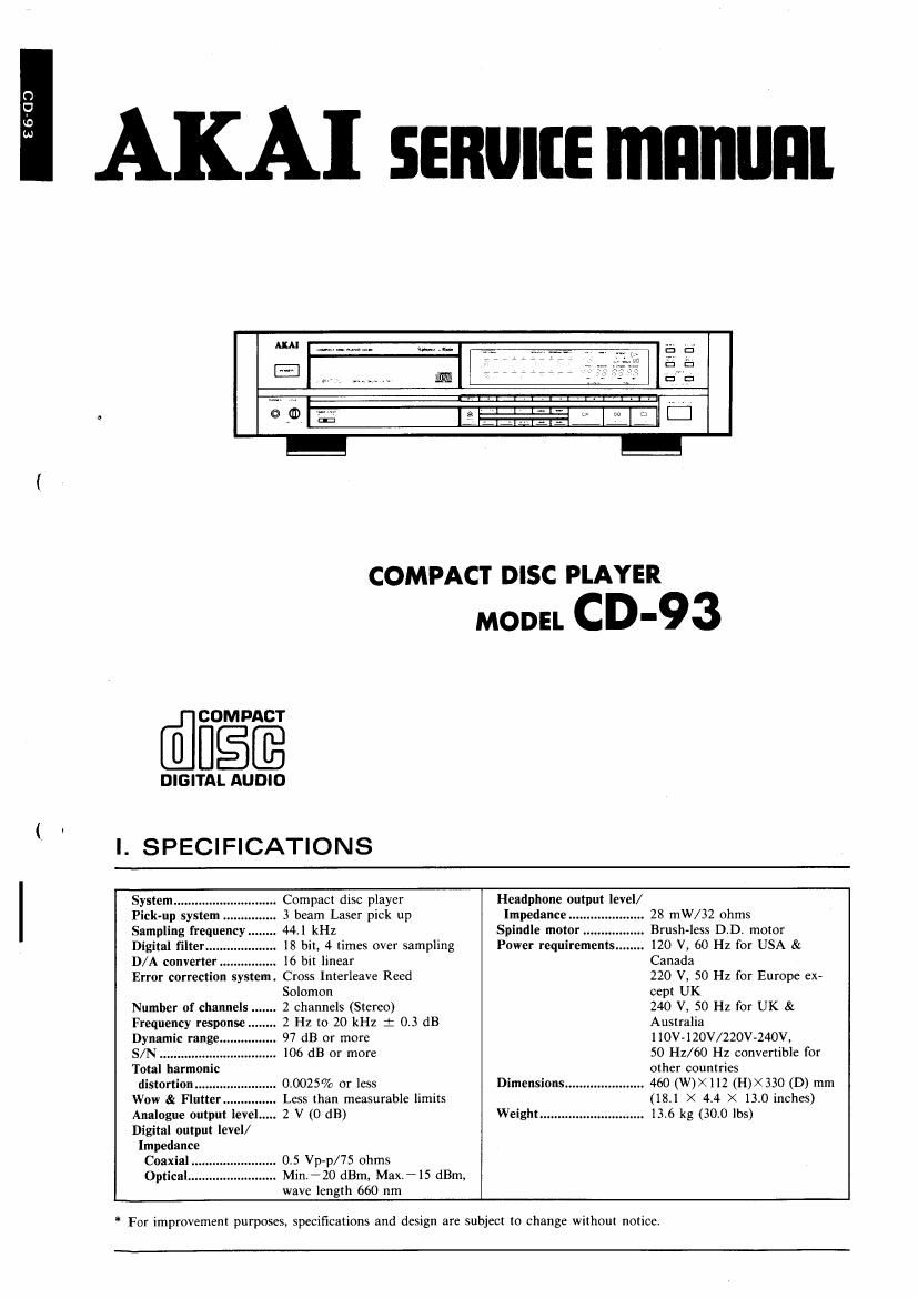 Akai CD 93 Service Manual