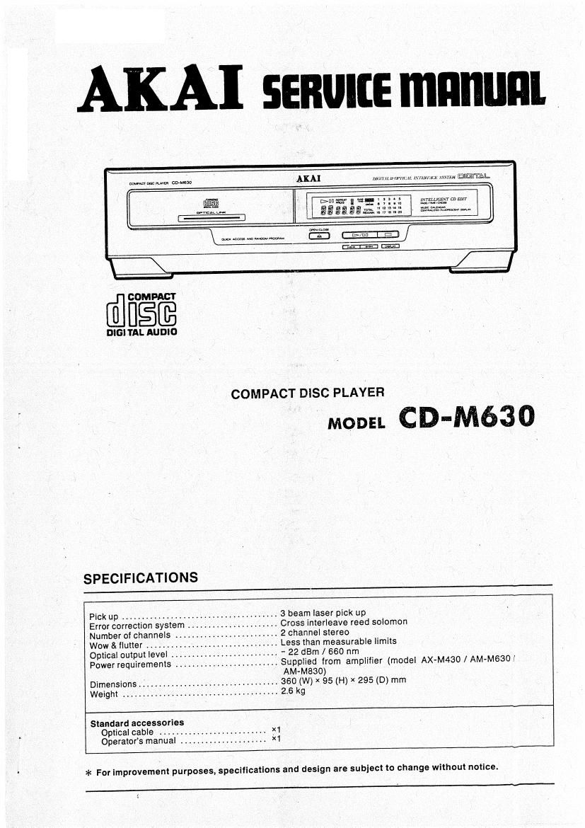 ORIGINALI service manual AKAI COMPACT DISC PLAYER cd-m630 