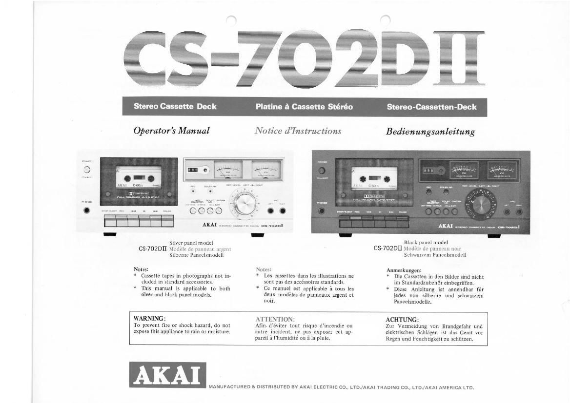 Akai CS 702 D Mk2 Owners Manual