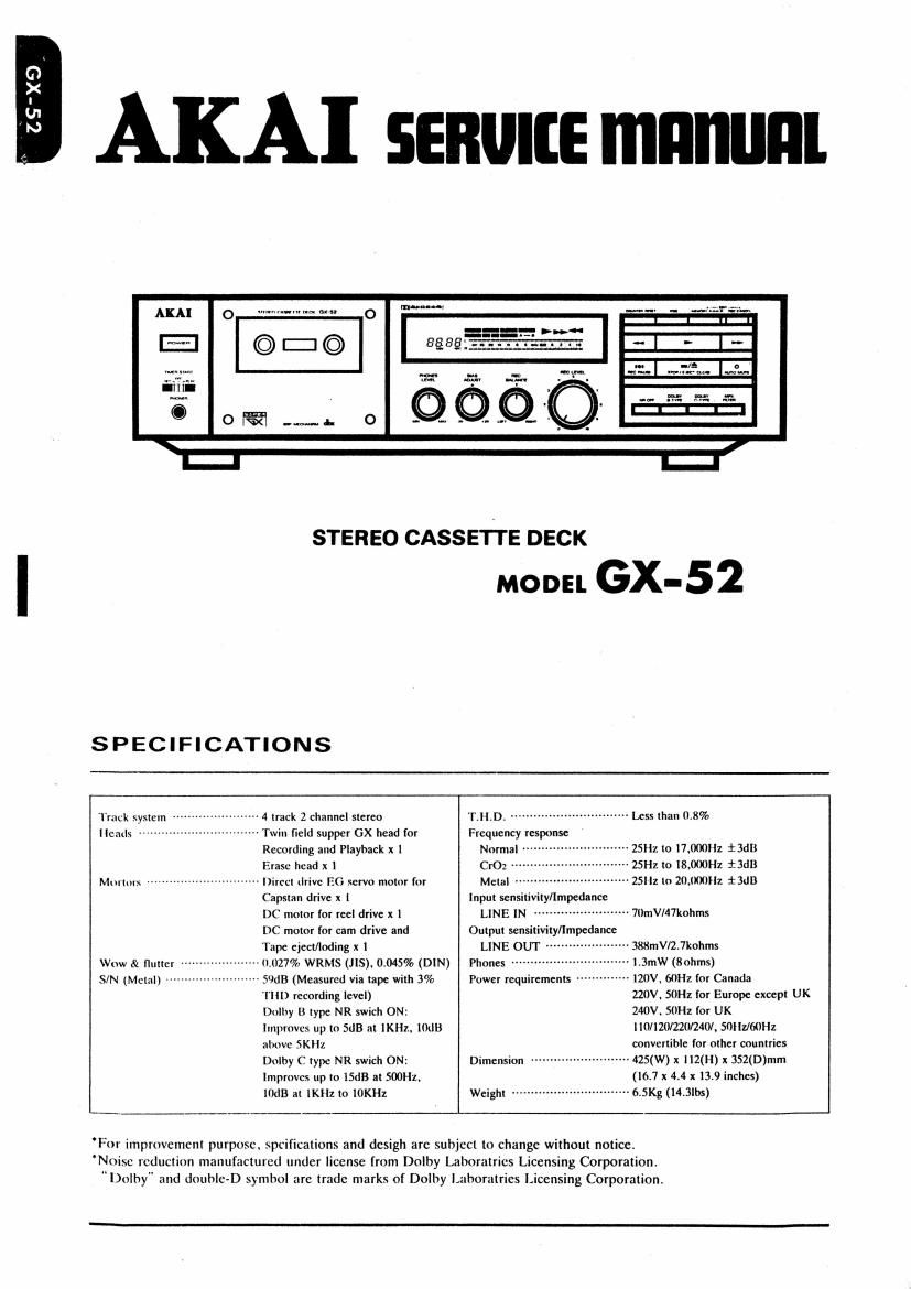 Akai GX 52 Service Manual