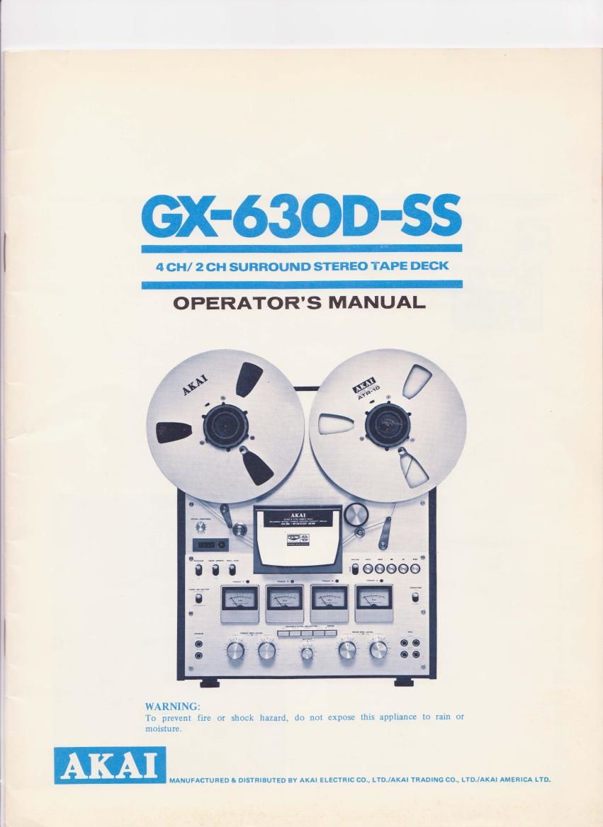Akai Service Manual Instructions for Akai GX-630 D Pro 