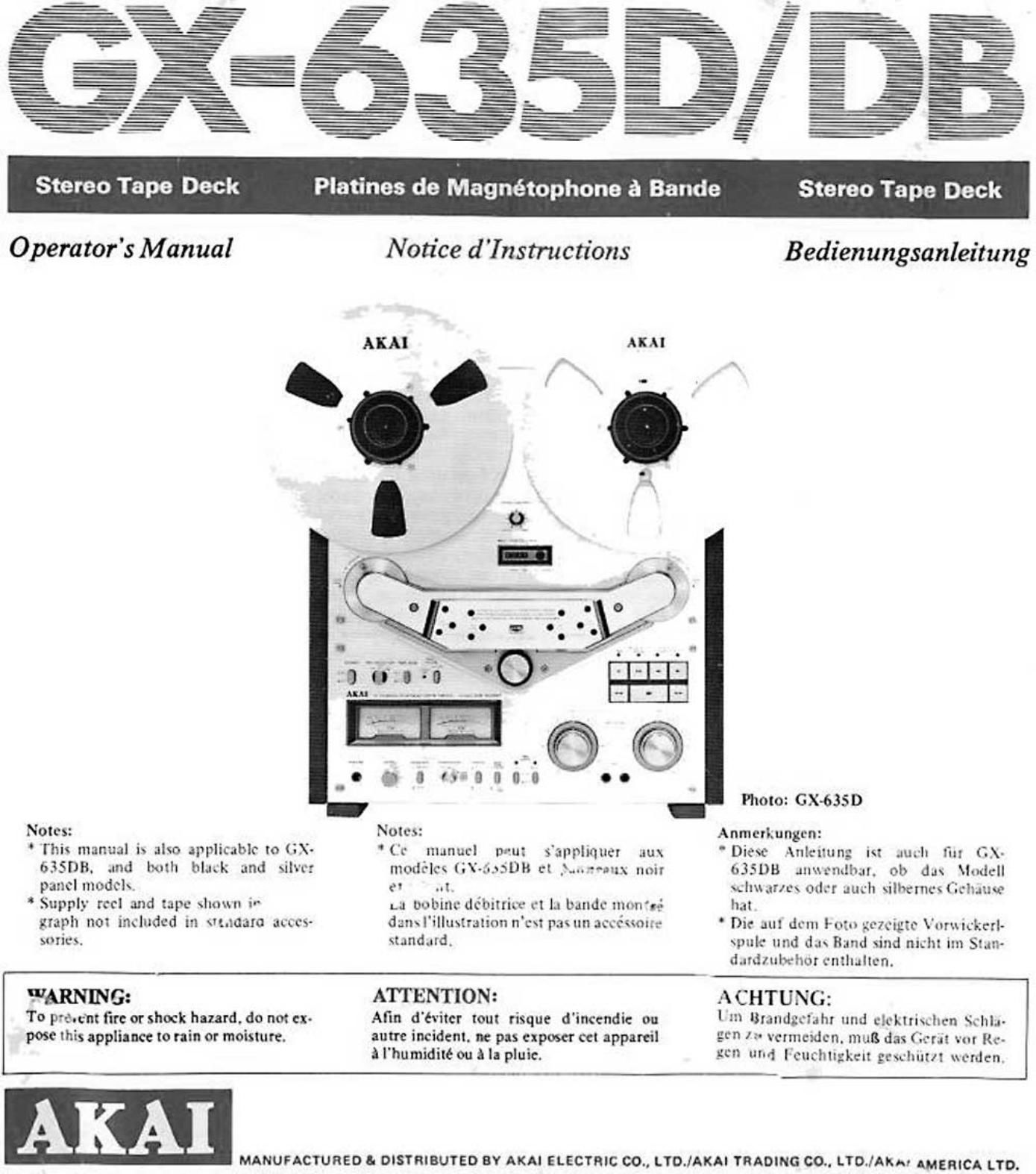 Akai GX 635 D Owners Manual