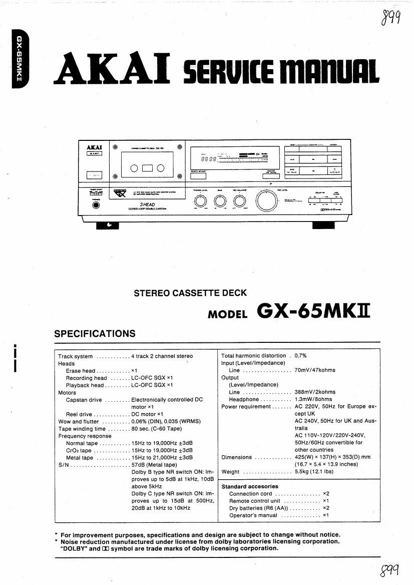 Akai GX 65 Mk2 Service Manual