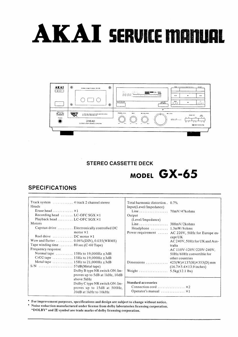 Akai GX 65 Service Manual