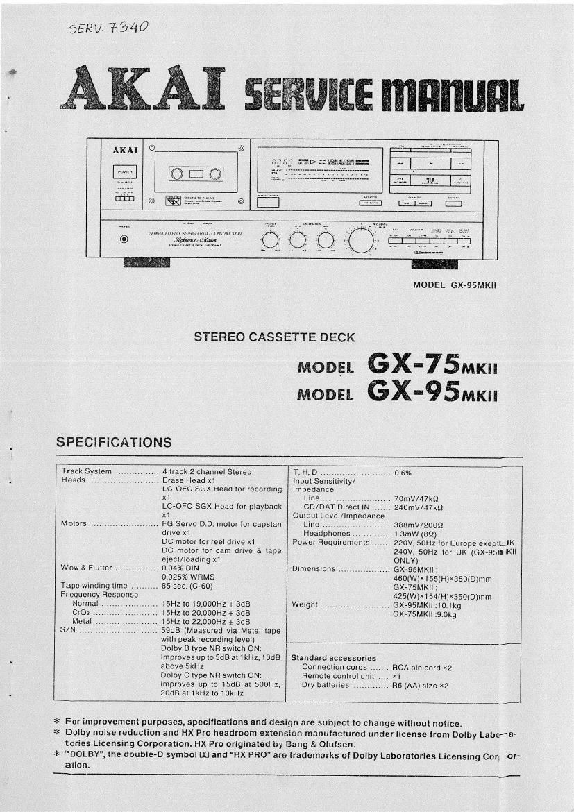 Service Manual-Anleitung für Akai GX-95/GX-75 