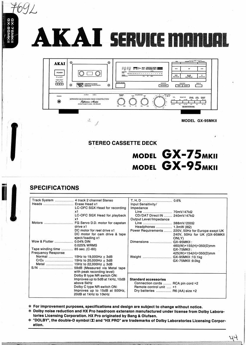 Akai GX 95 Mk2 Service Manual
