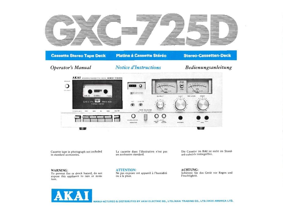 Akai GXC 725 D Owners Manual