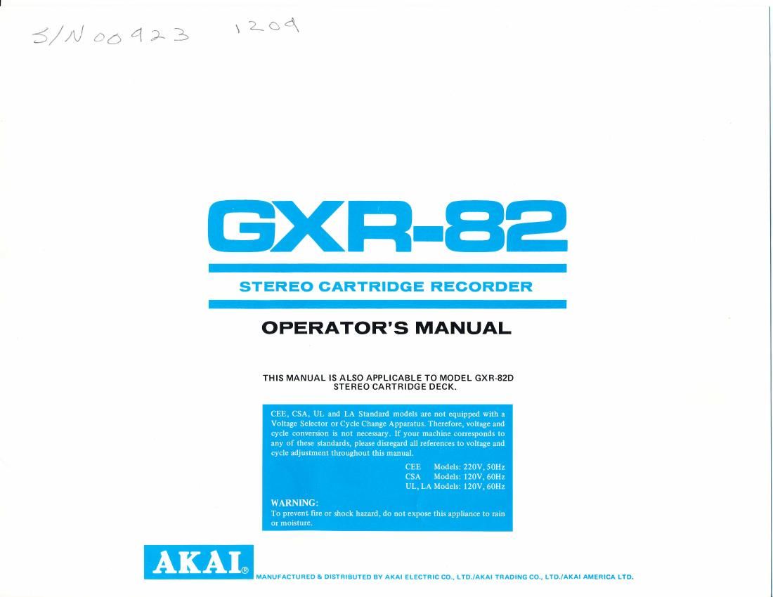 Akai GXR 82 D Owners Manual