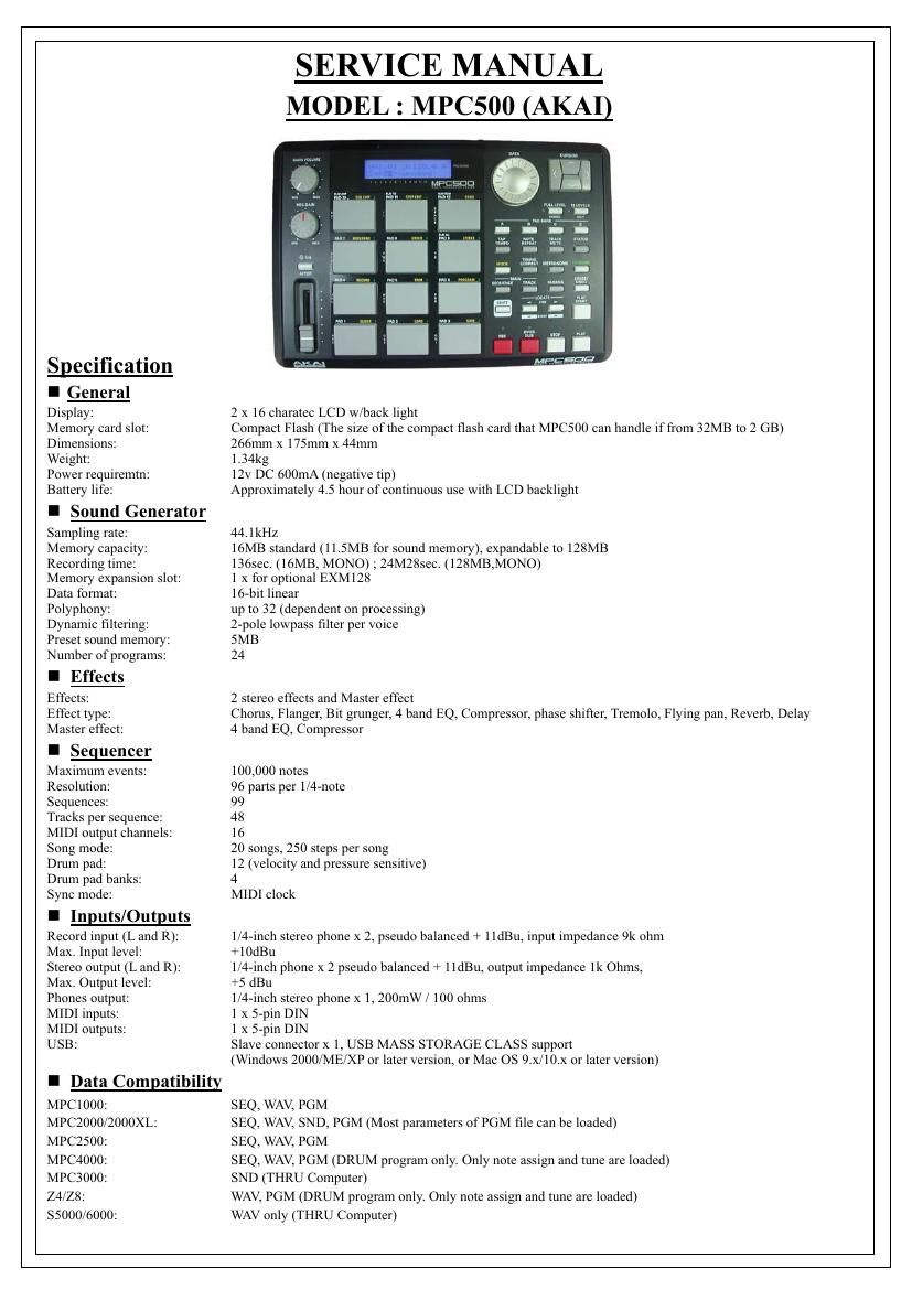 Akai MPC 500 Service Manual