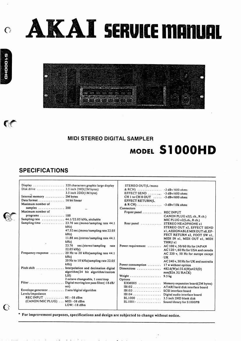 Akai S 1000 HD Service Manual