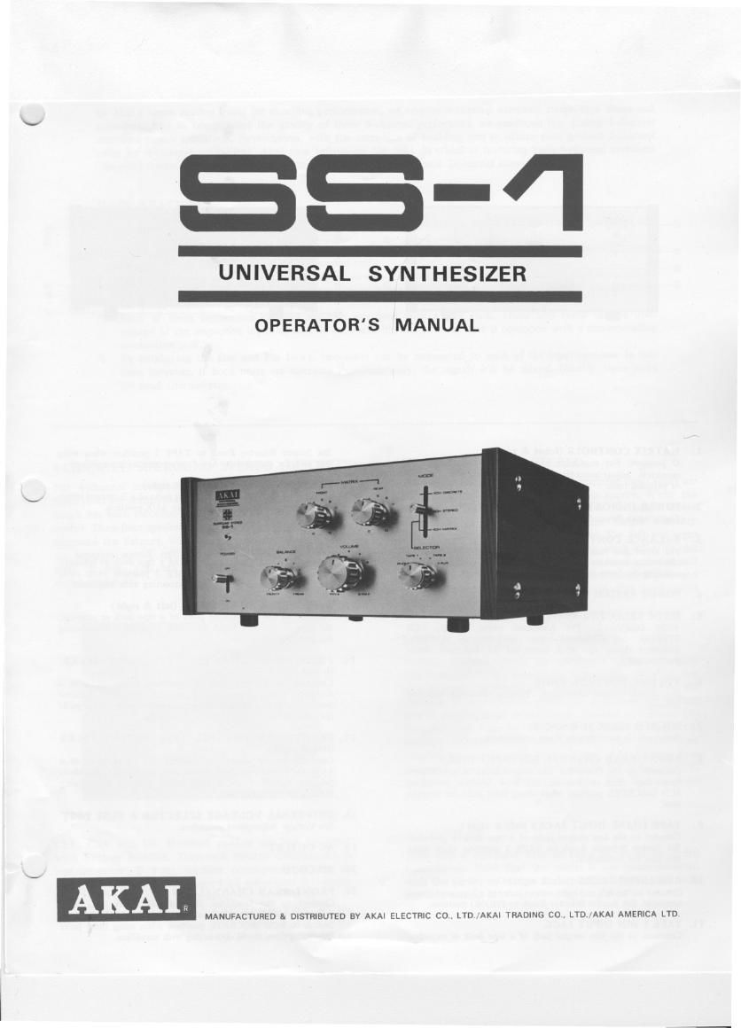 Akai SS 1 Owners Manual