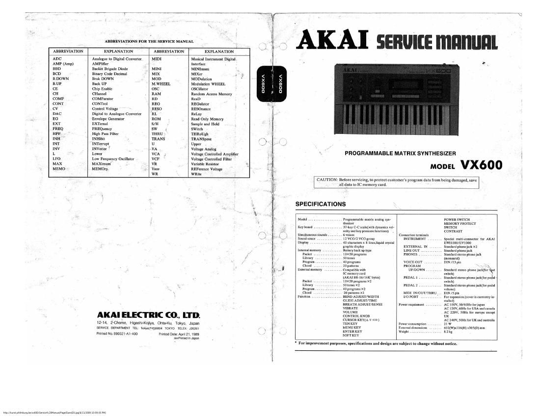 akai vx 600 service manual