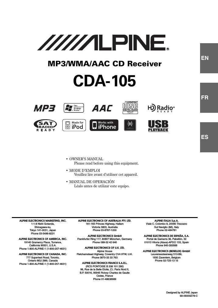 Alpine CDA 105 Owners Manual
