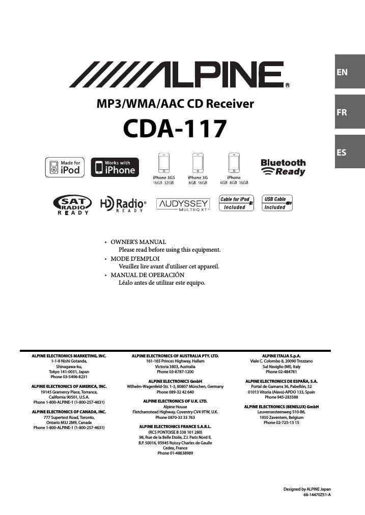 Alpine CDA 117 Owners Manual