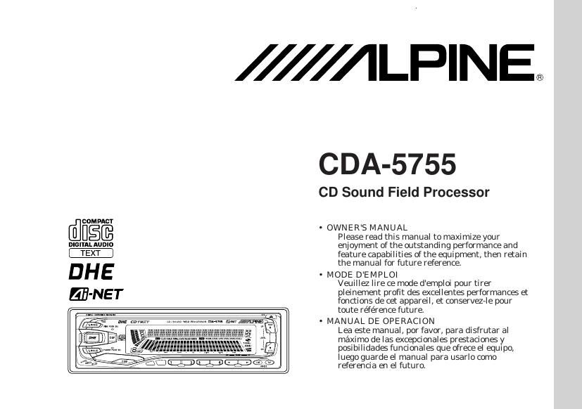 Alpine CDA 5755 Owners Manual