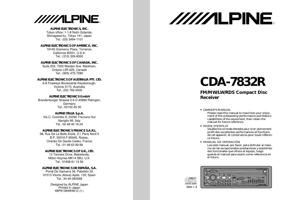 Alpine CDA 7832 R Owners Manual