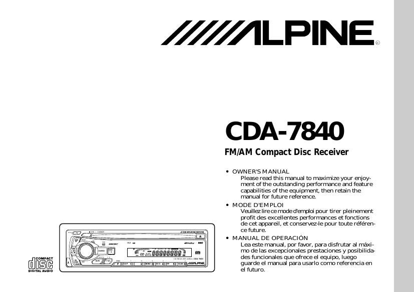 Alpine CDA 7840 Owners Manual