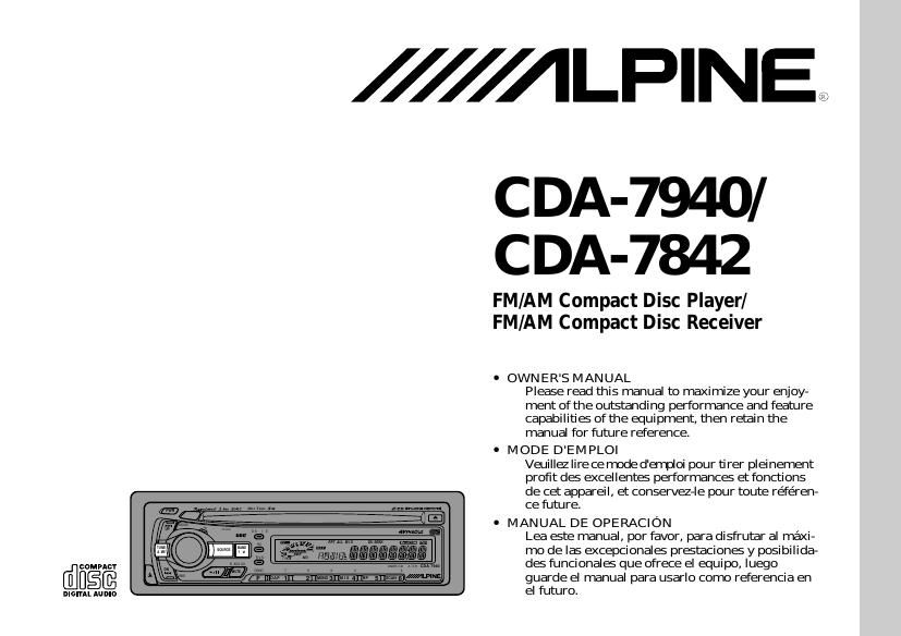 Alpine CDA 7842 Owners Manual