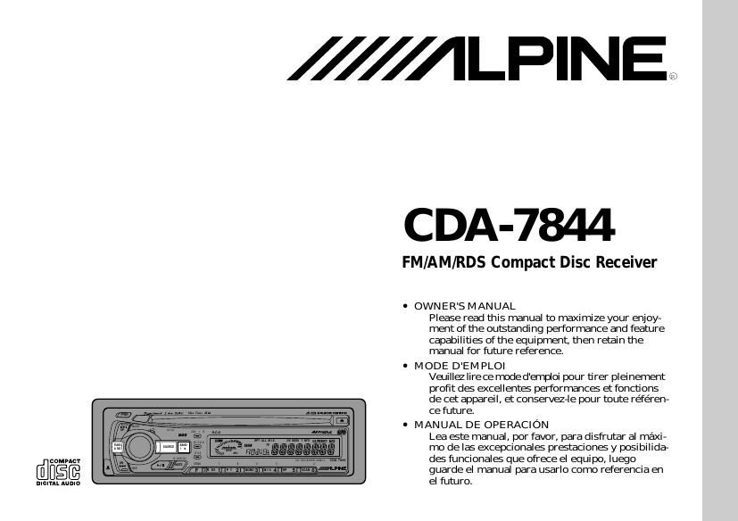 Alpine CDA 7844 Owners Manual