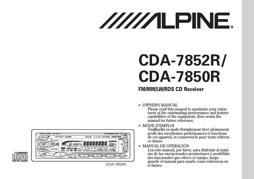 Alpine CDA 7850 R Owners Manual
