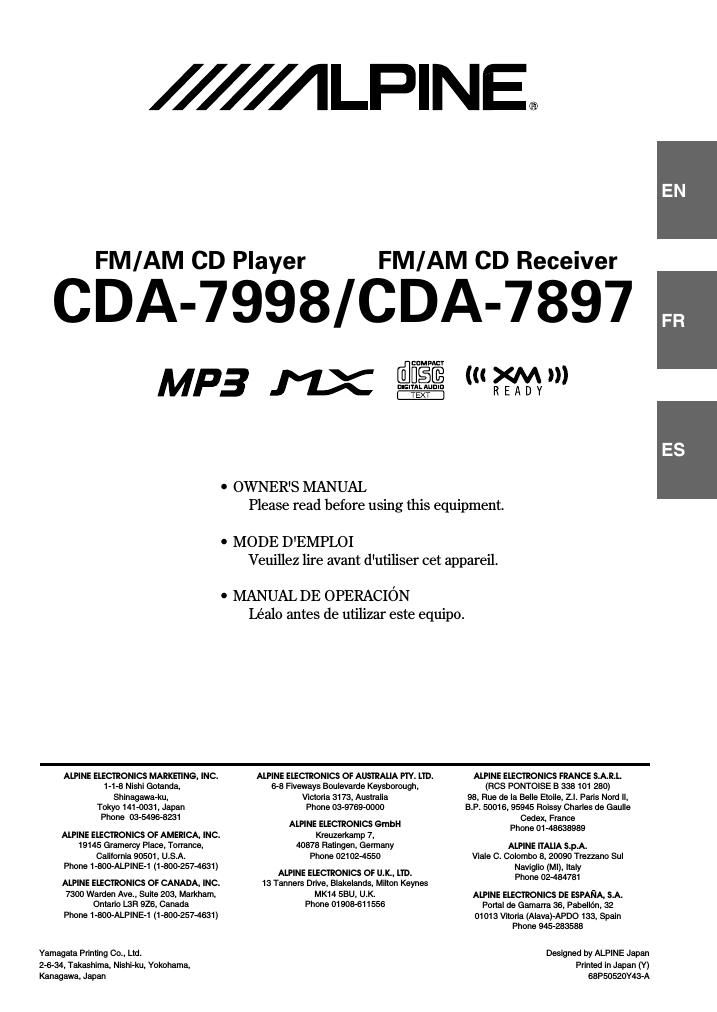 Alpine CDA 7897 Owners Manual