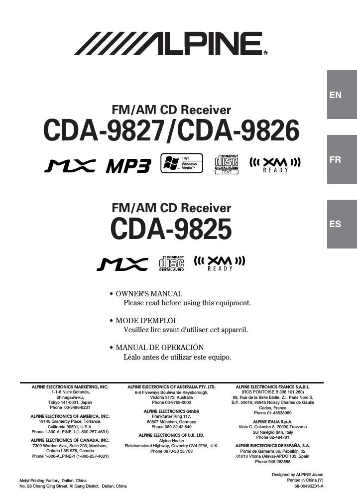 Alpine CDA 9825 Owners Manual