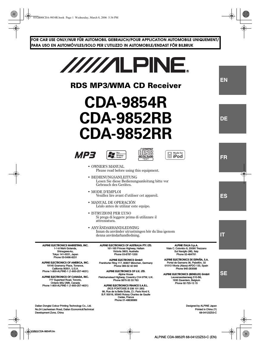 alpine cda 9852 rb owners manual