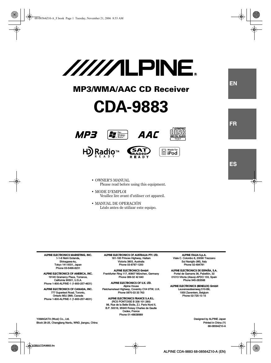 alpine cda 9883 service manual