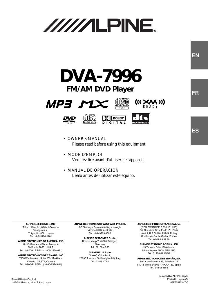 Alpine DVA 7996 Owners Manual