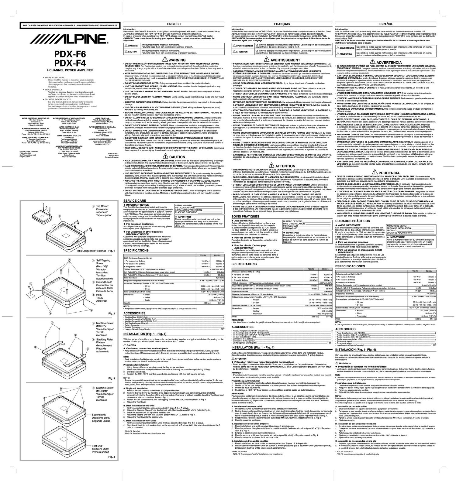 Alpine PDX F4 Owners Manual