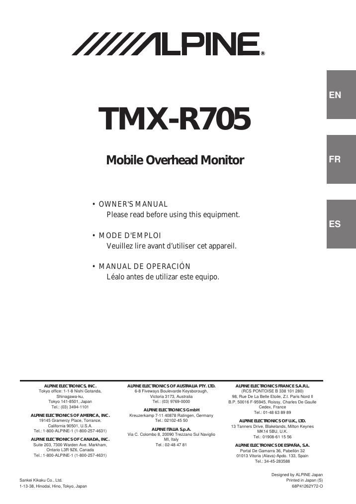 Alpine TMX R705 Owners Manual