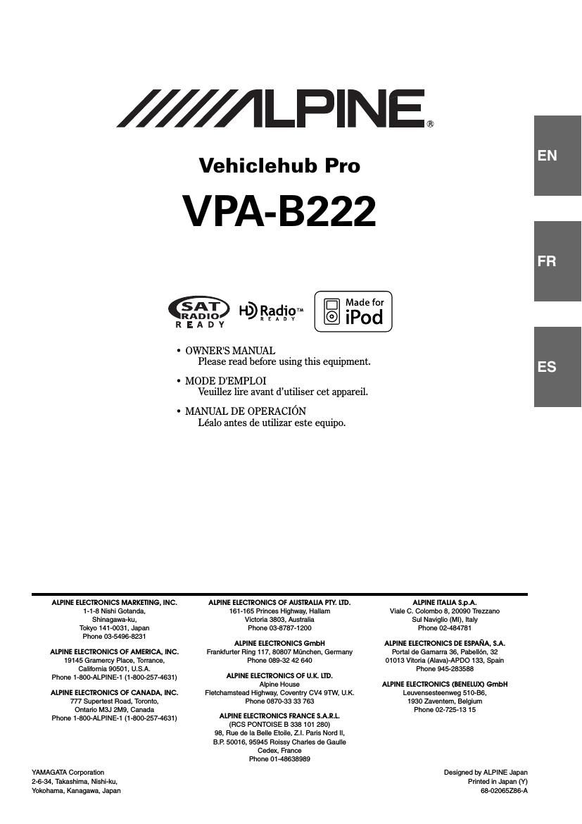 Alpine VPA B222 Owners Manual