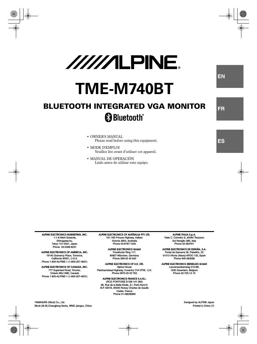 Alpine TME M740 BT Owners Manual
