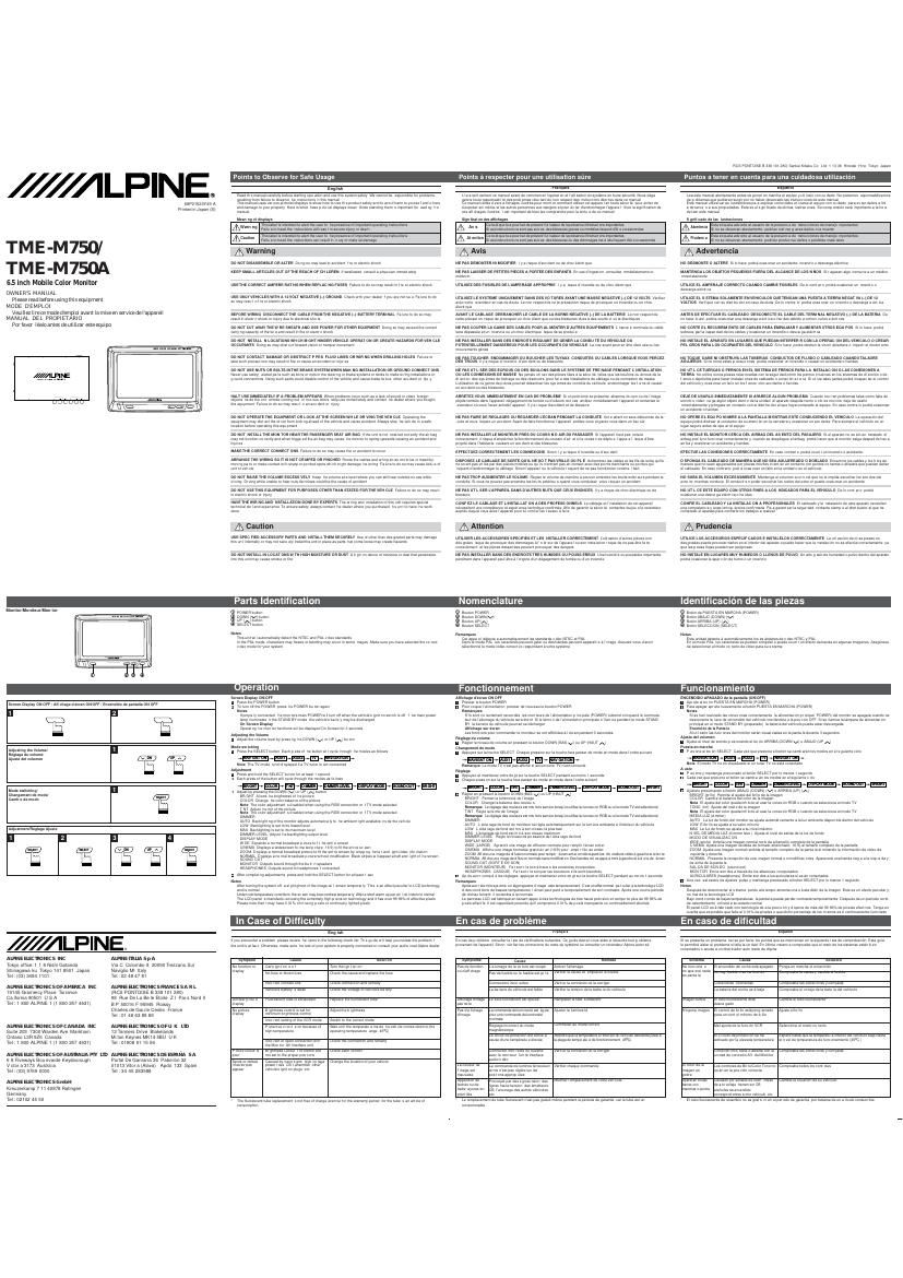 Alpine TME M750 Owners Manual