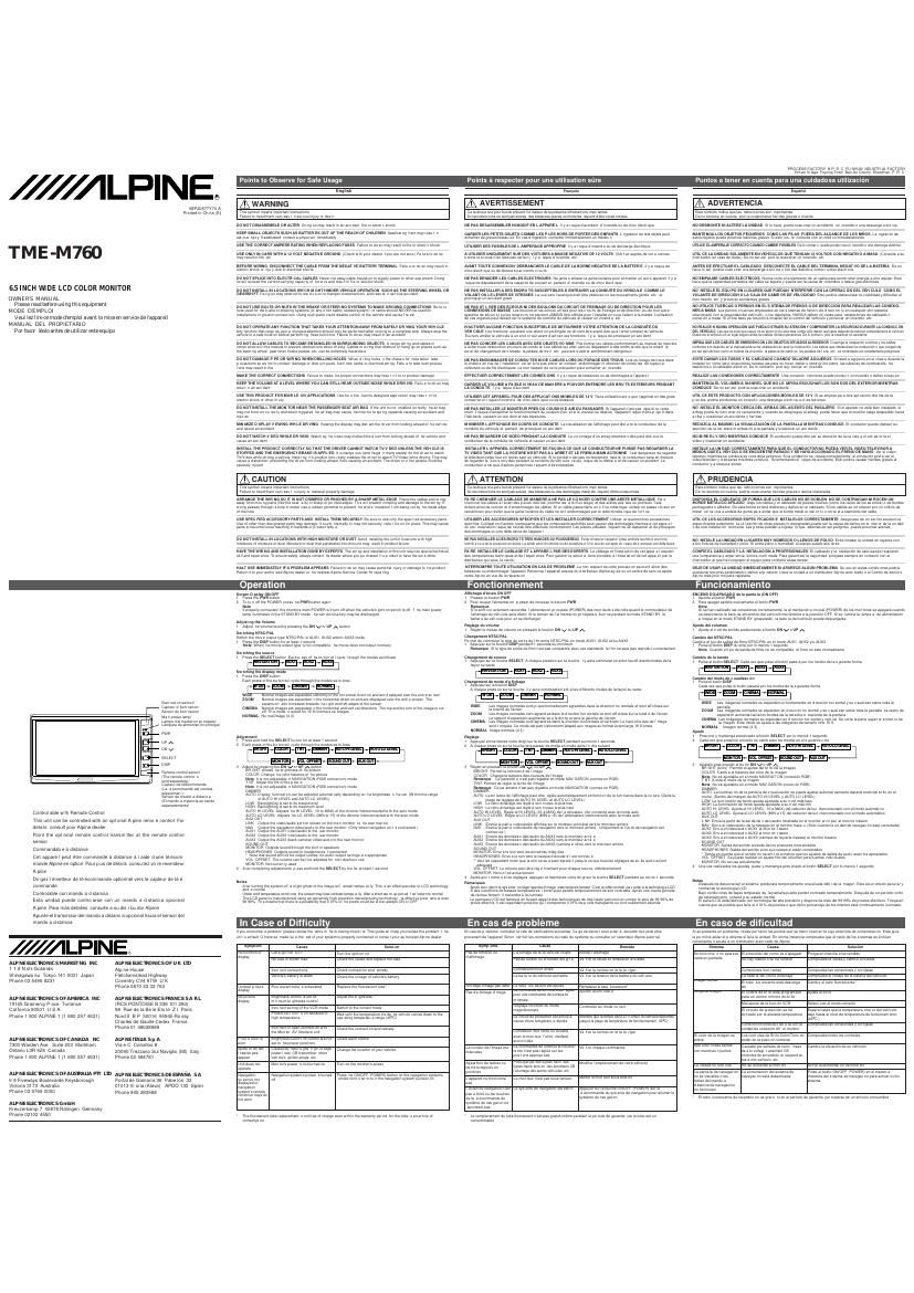 Alpine TME M760 Owners Manual