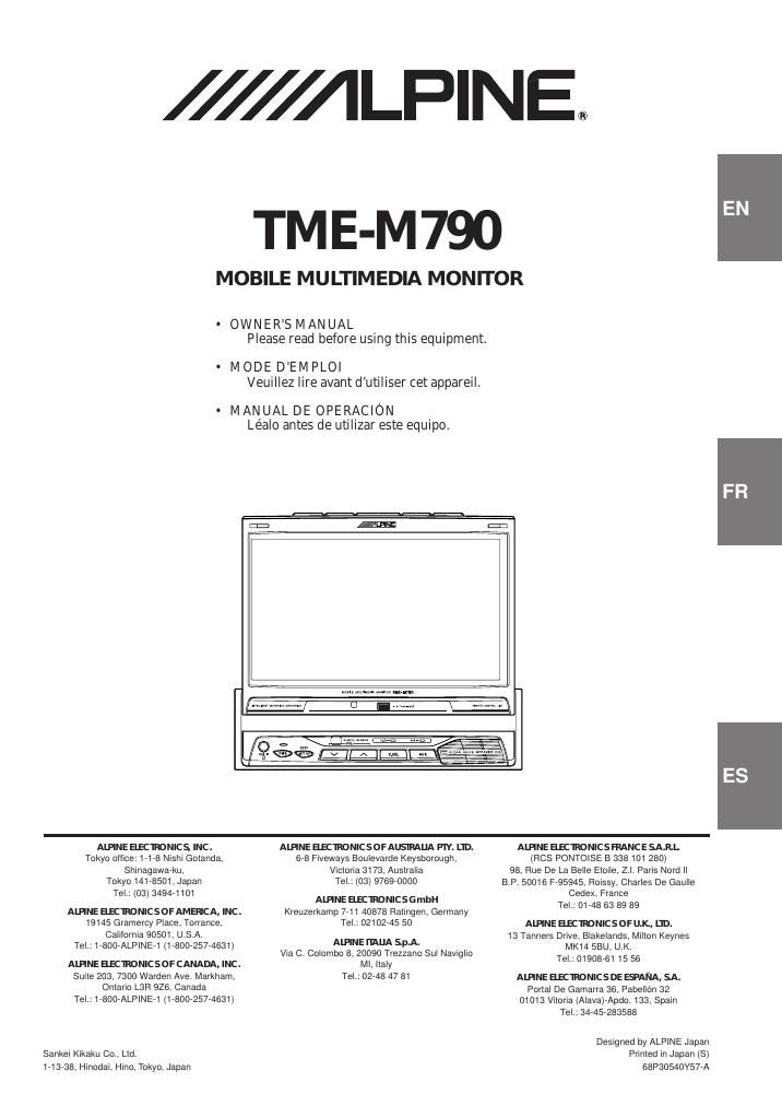 Alpine TME M790 Owners Manual