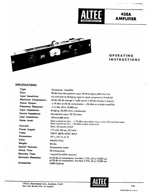 altec 438 a schematic